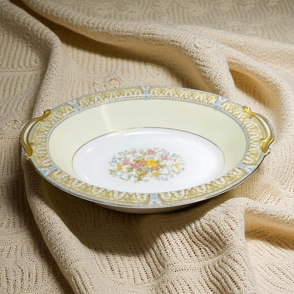 Vintage Noritake Claire 657 China Oval Serving Bowl Floral & Gold Handles Japan - Picture 2 of 6